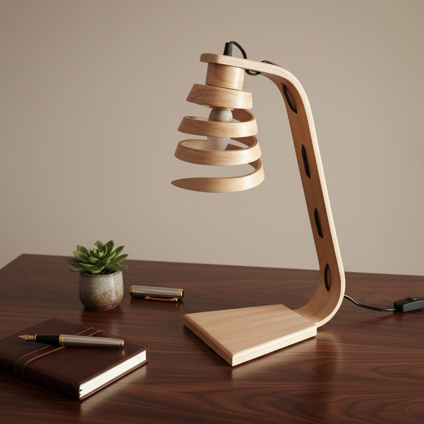 Spiral Aura Desk Study Wooden Lamp