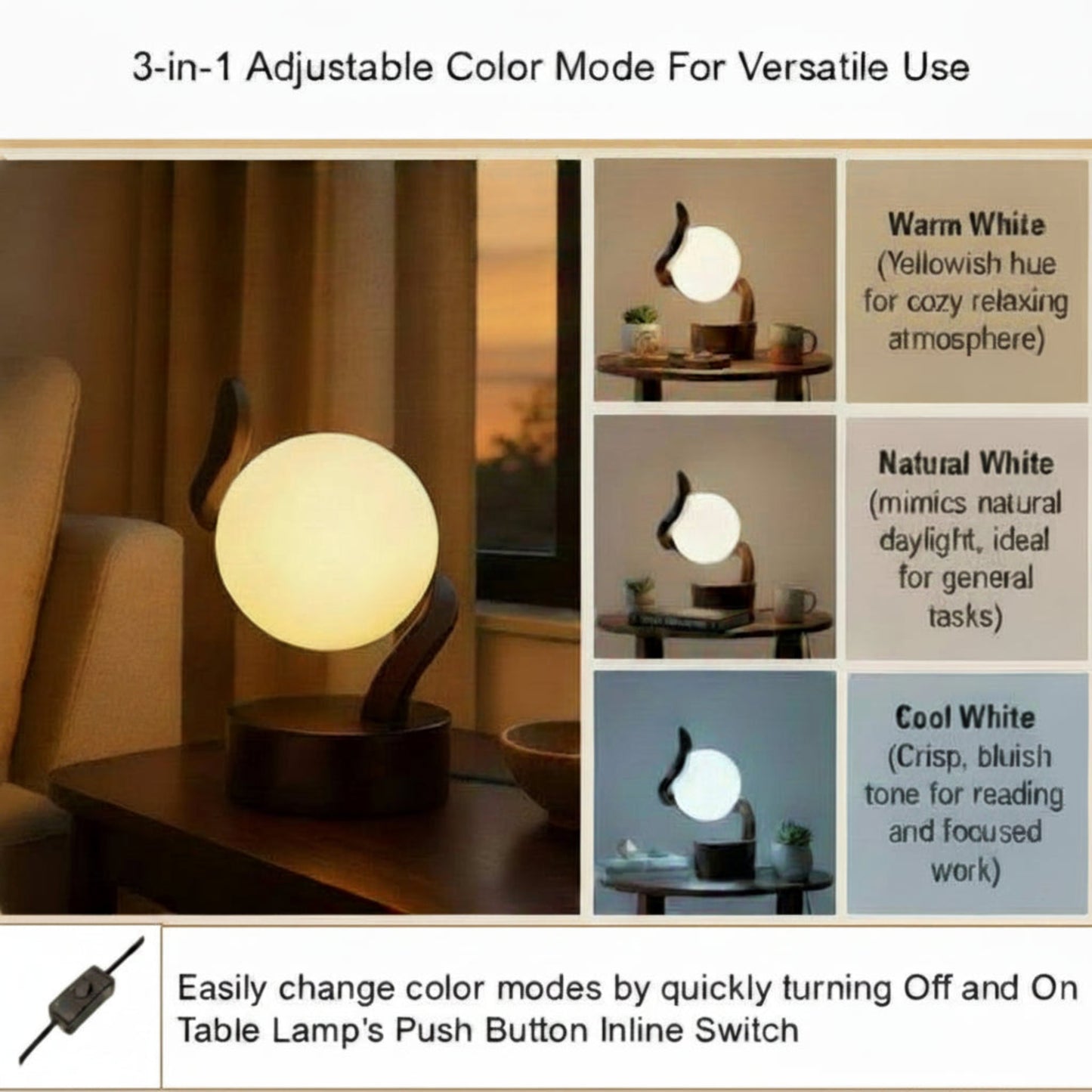 Luna Curve Artistic Wooden Table Bedside Globe Lamp