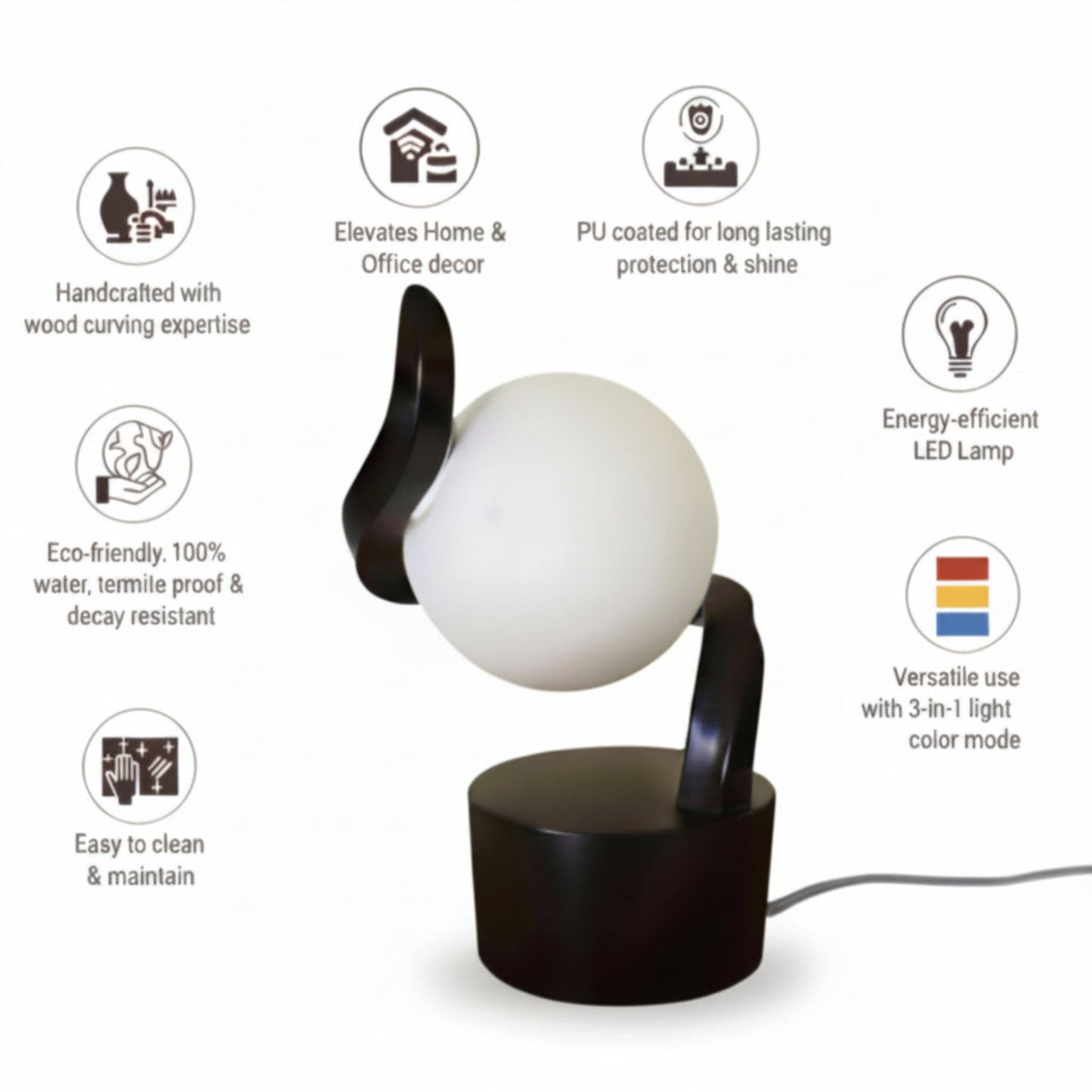 Luna Curve Artistic Wooden Table Bedside Globe Lamp