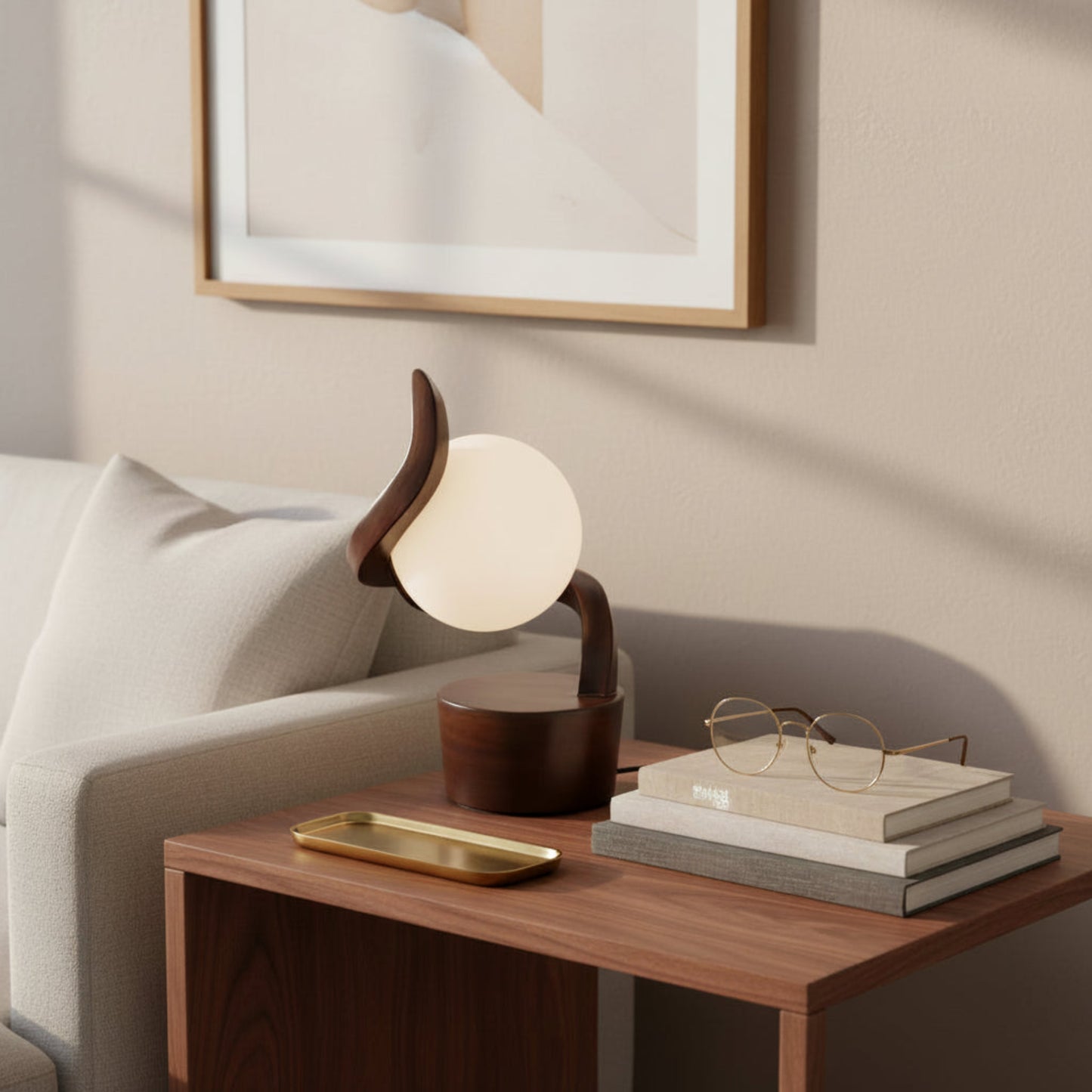 Luna Curve Artistic Wooden Table Bedside Globe Lamp