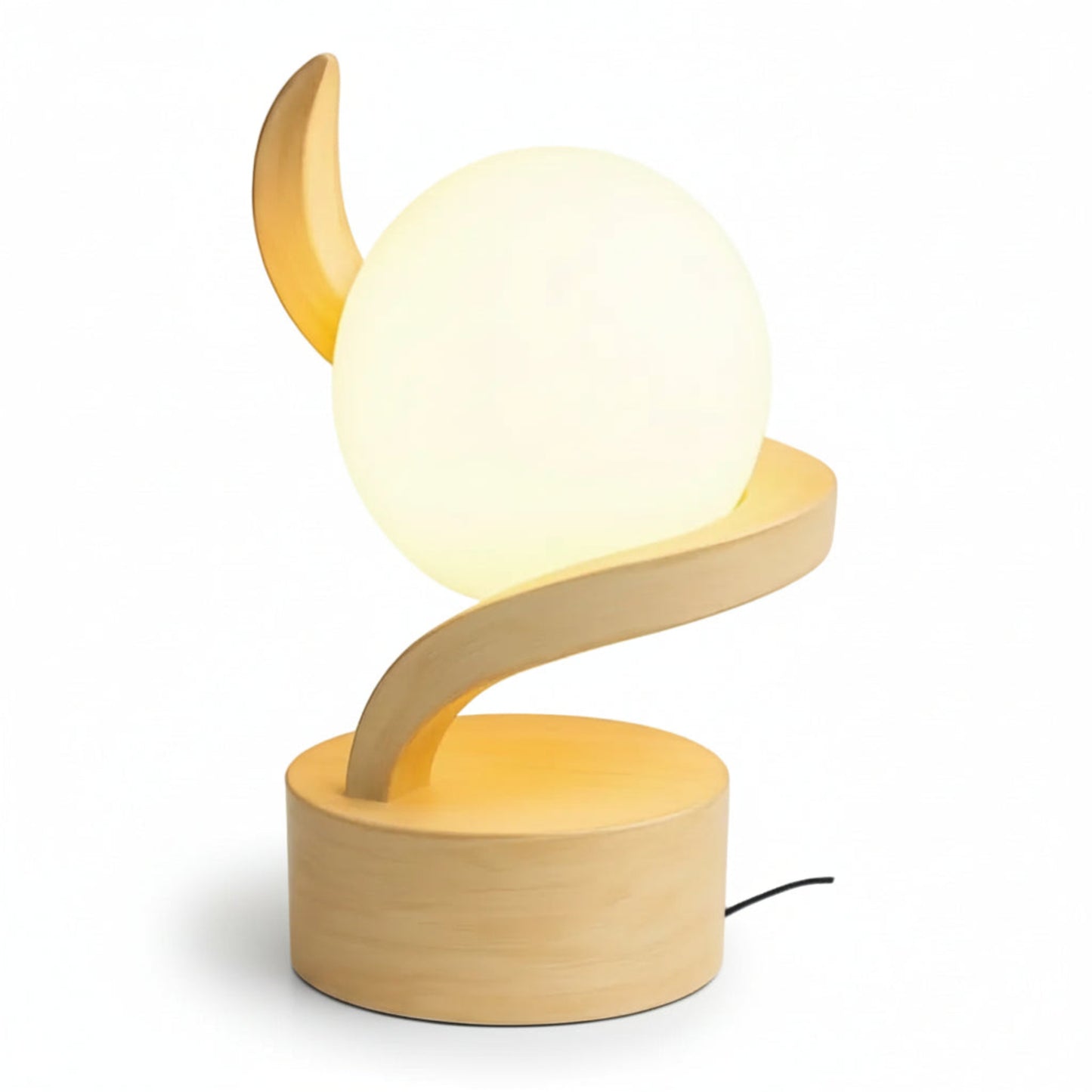 Luna Curve Artistic Wooden Table Bedside Globe Lamp