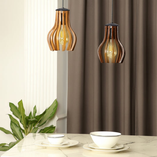 Helix Duo Curved Wood Ceiling Pendant Lighting Fixture (Set of 2 )