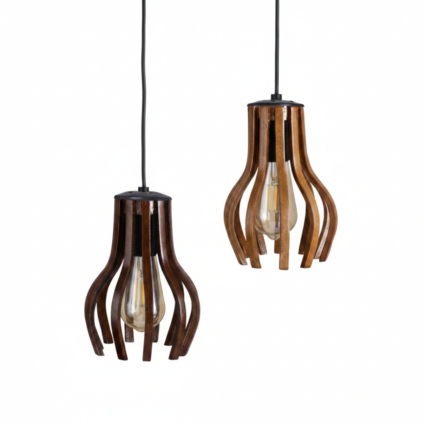 Helix Duo Curved Wood Ceiling Pendant Lighting Fixture (Set of 2 )