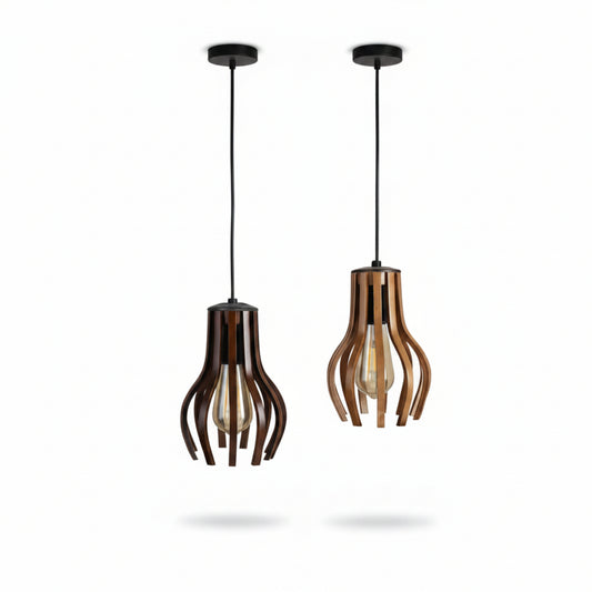 Helix Duo Curved Wood Ceiling Pendant Lighting Fixture (Set of 2 )