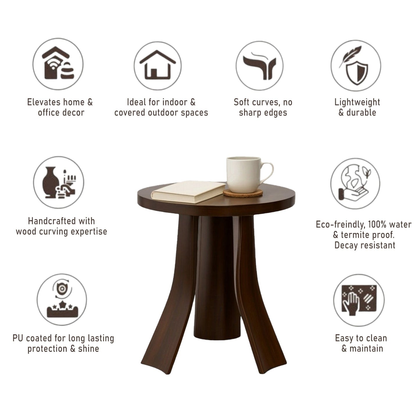 Trio Arc Curved Wooden Round Side Table