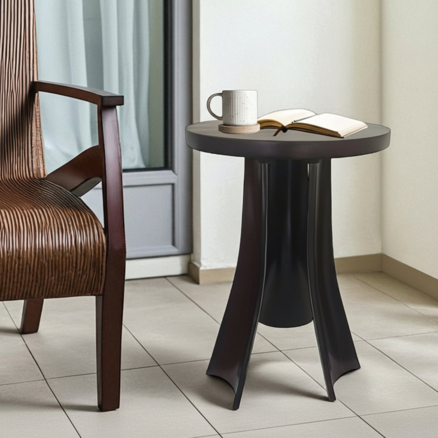 Trio Arc Curved Wooden Round Side Table