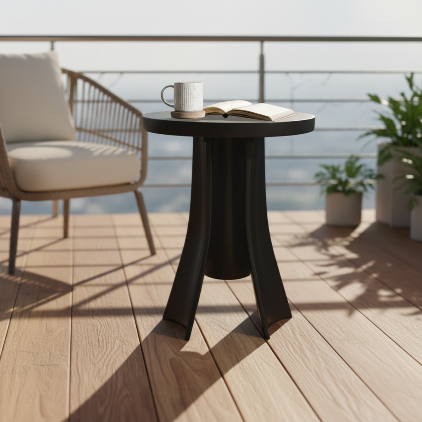Trio Arc Curved Wooden Round Side Table