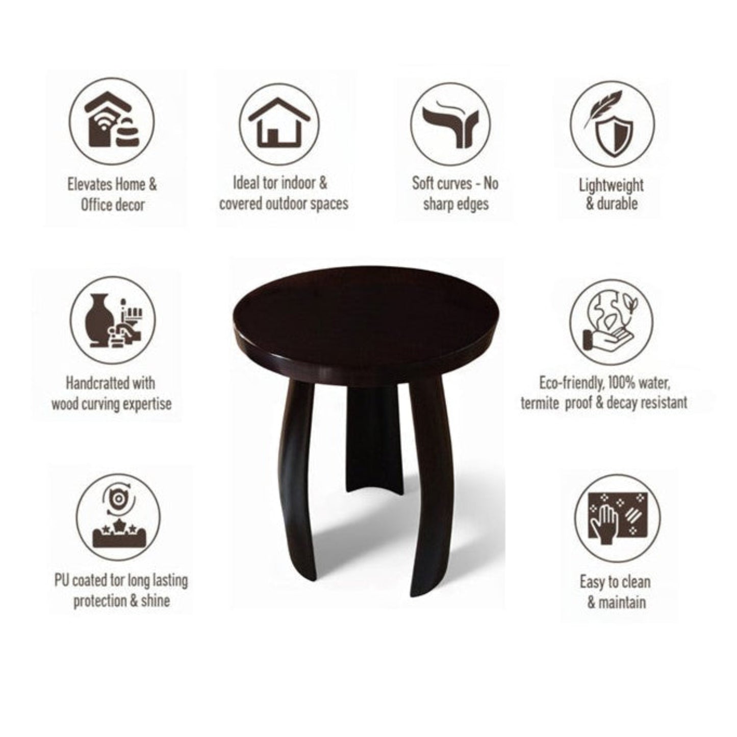 Barrel Arc Curved Wooden Round Side Table