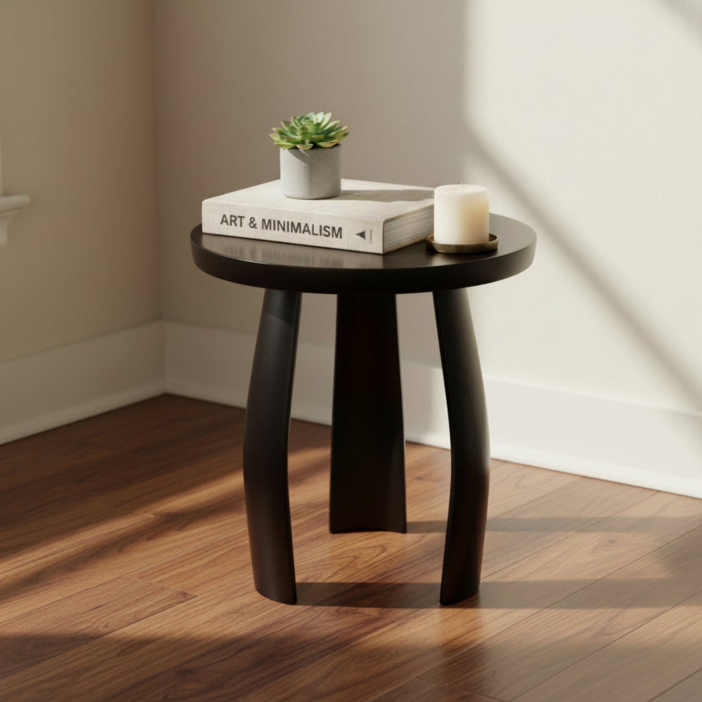 Barrel Arc Curved Wooden Round Side Table