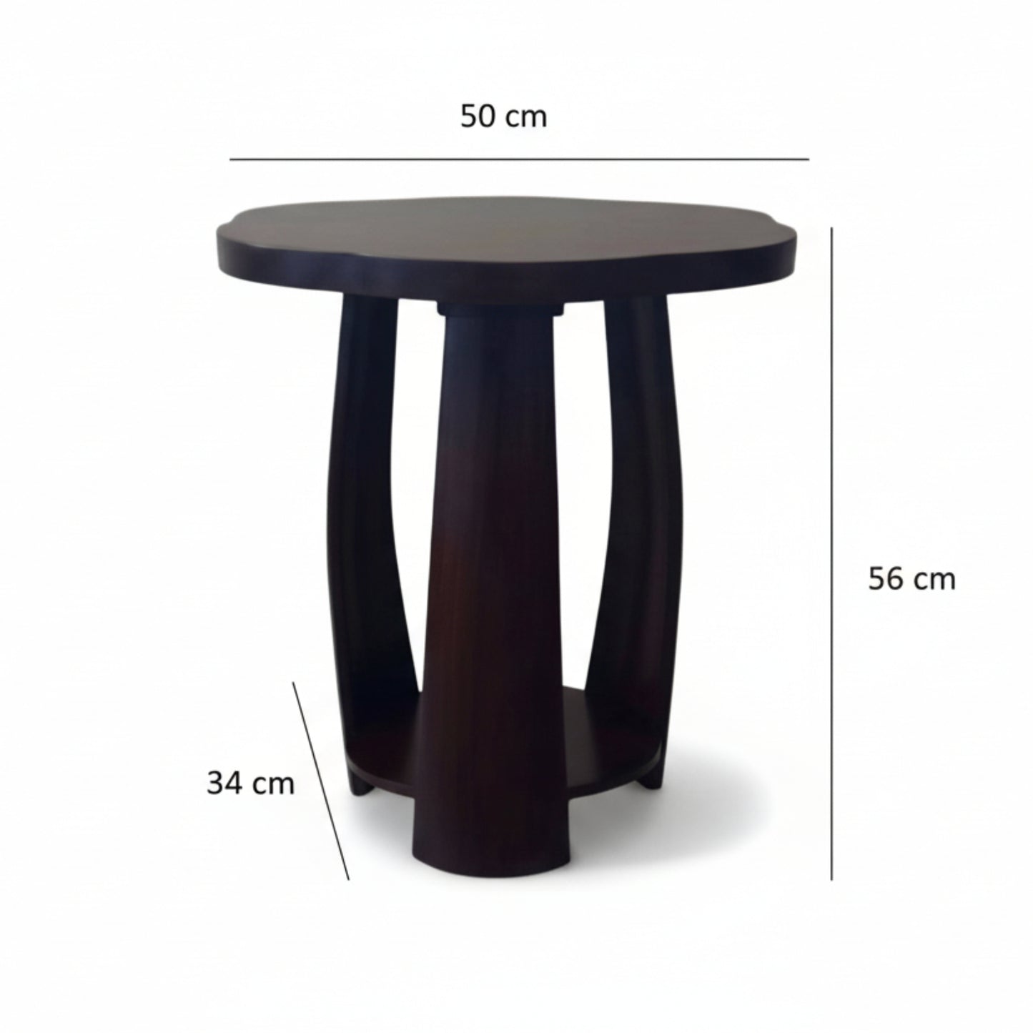 Petal Flow Curved Wooden Side Table With Bottom Shelf