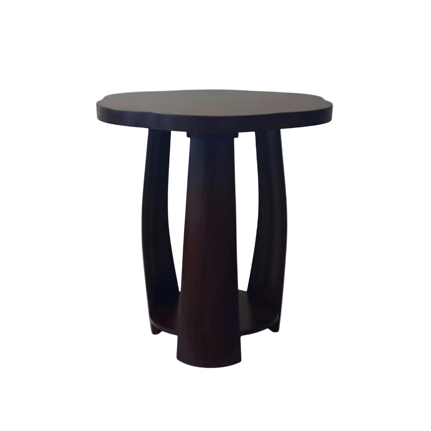 Petal Flow Curved Wooden Side Table With Bottom Shelf