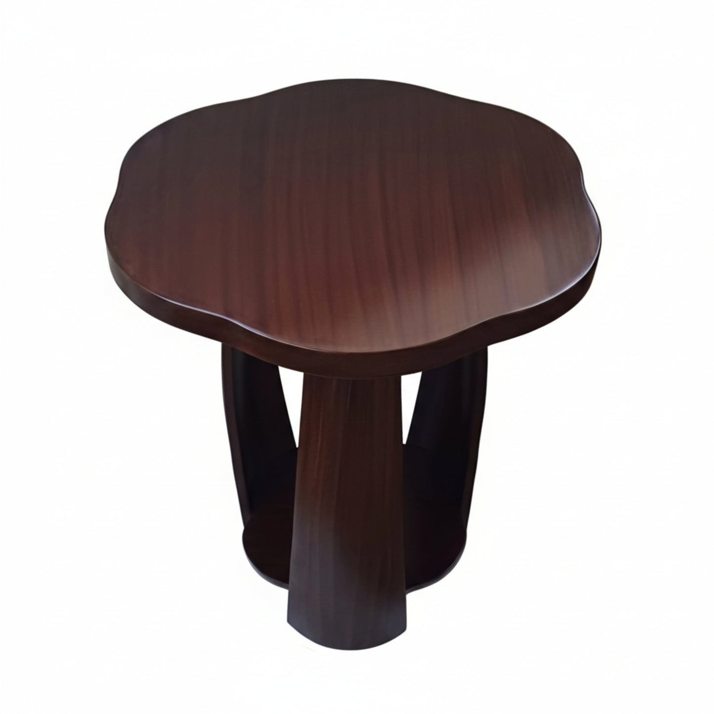 Petal Flow Curved Wooden Side Table With Bottom Shelf