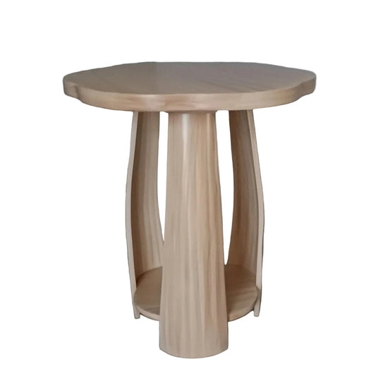 Petal Flow Curved Wood Side | End Table With Bottom Shelf