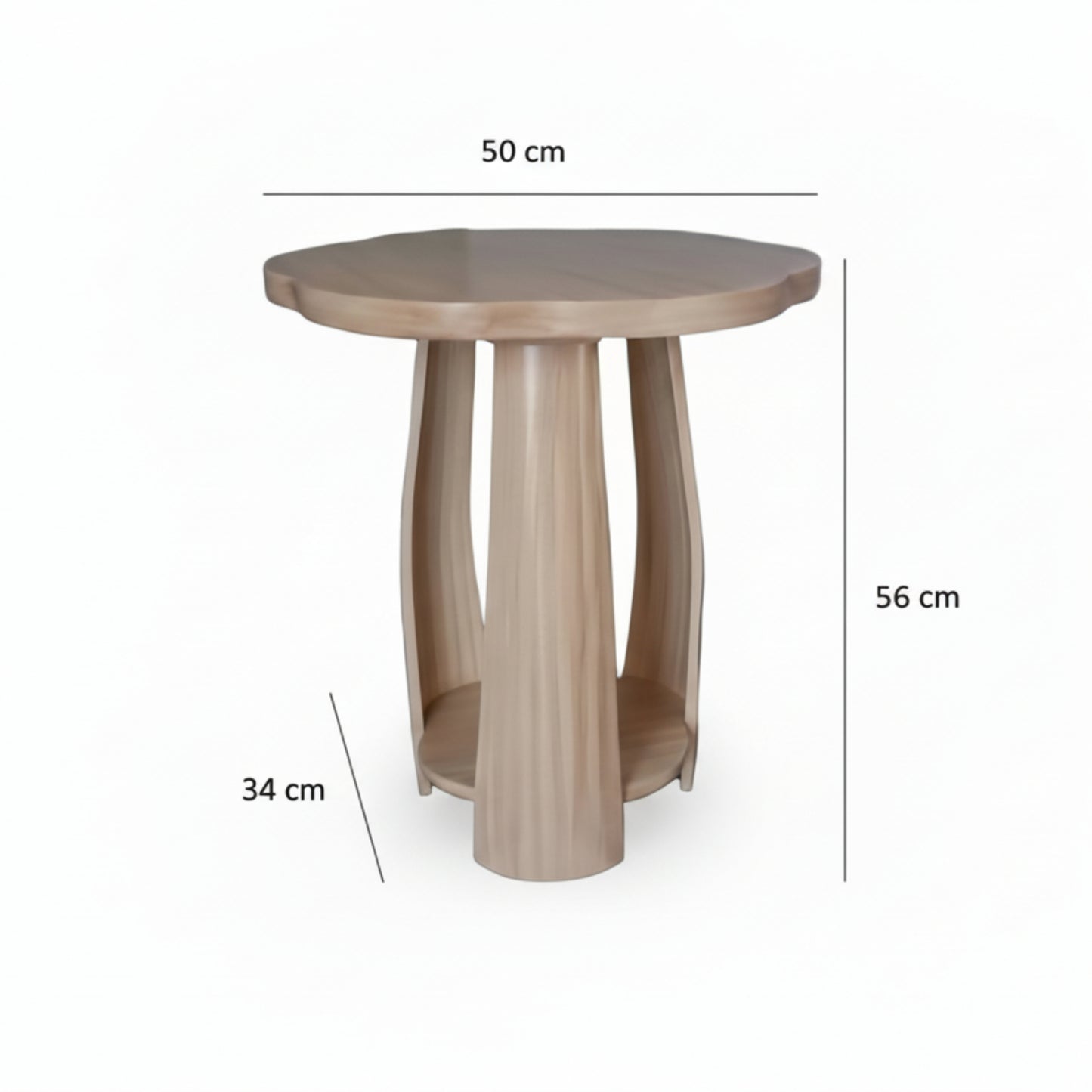 Petal Flow Curved Wood Side | End Table With Bottom Shelf