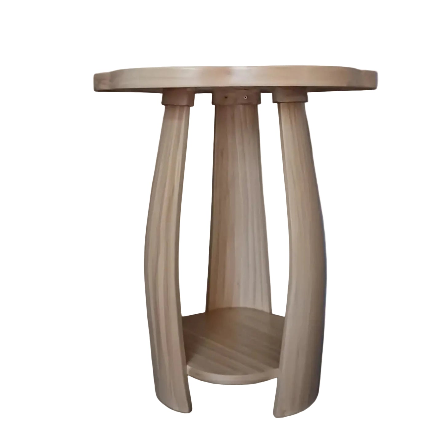 Petal Flow Curved Wooden Side Table With Bottom Shelf