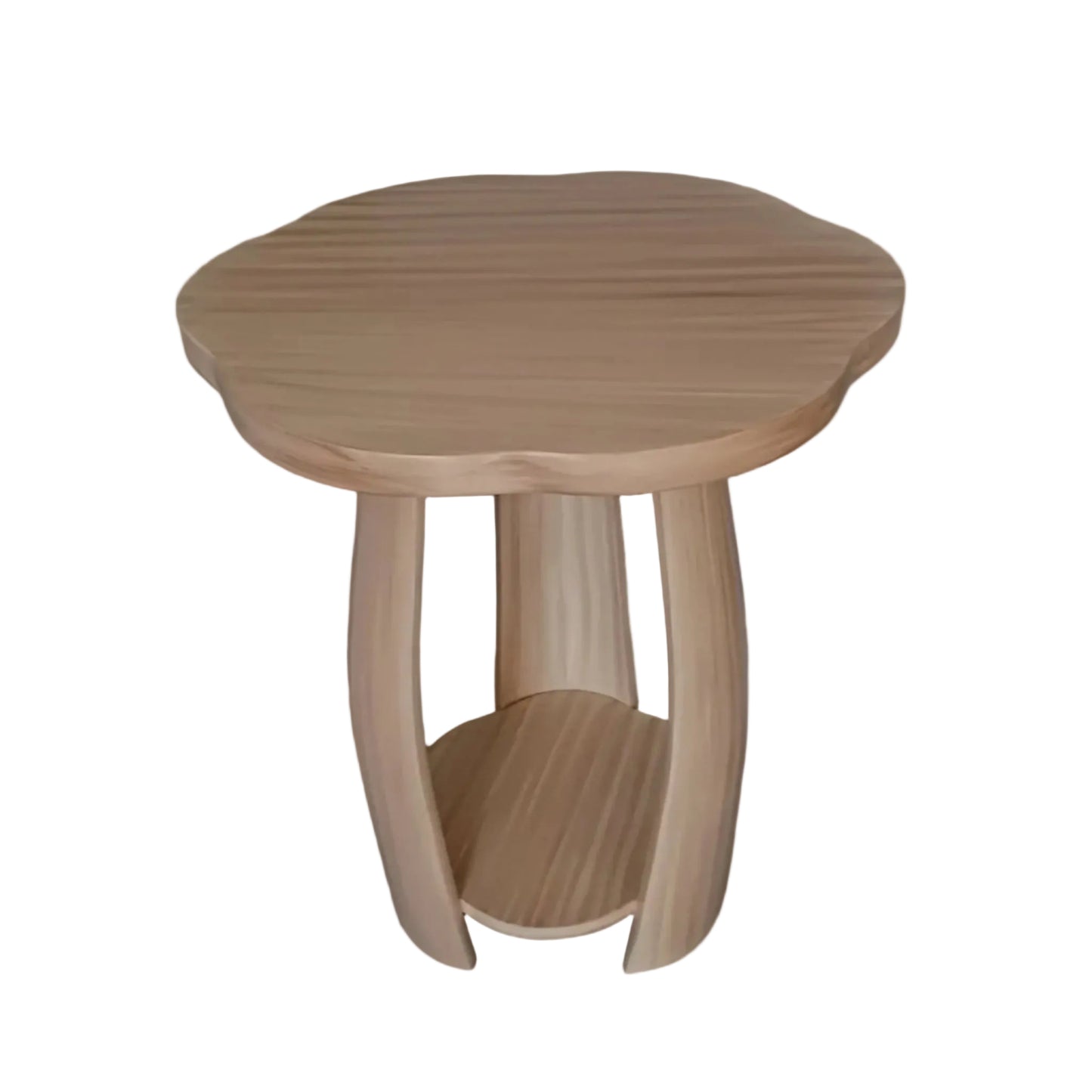 Petal Flow Curved Wooden Side Table With Bottom Shelf