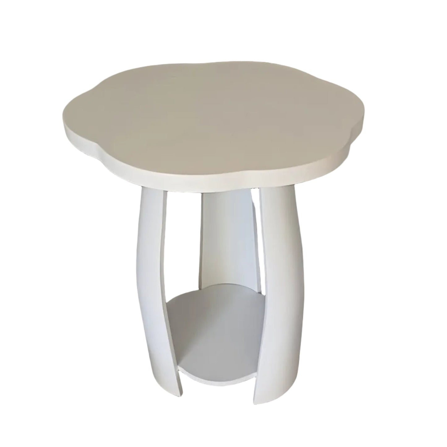 Petal Flow Curved Wooden Side Table With Bottom Shelf