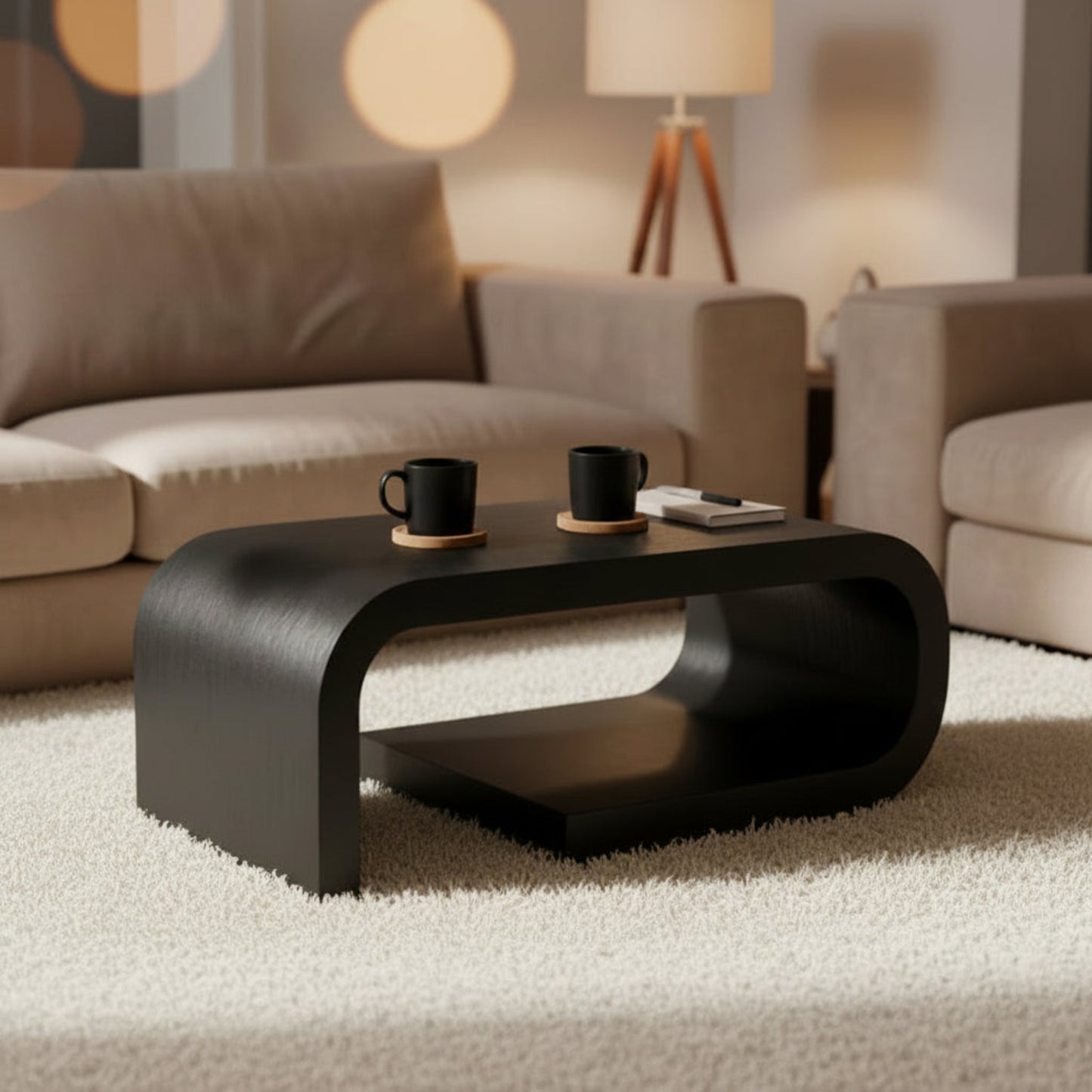 Arcus Designer Curved Edges Coffee Table - White & Black