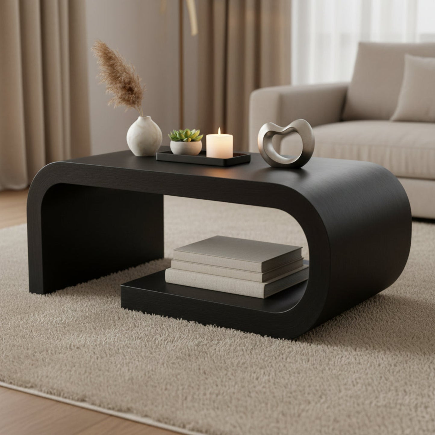 Arcus Designer Curved Edges Coffee Table - White & Black