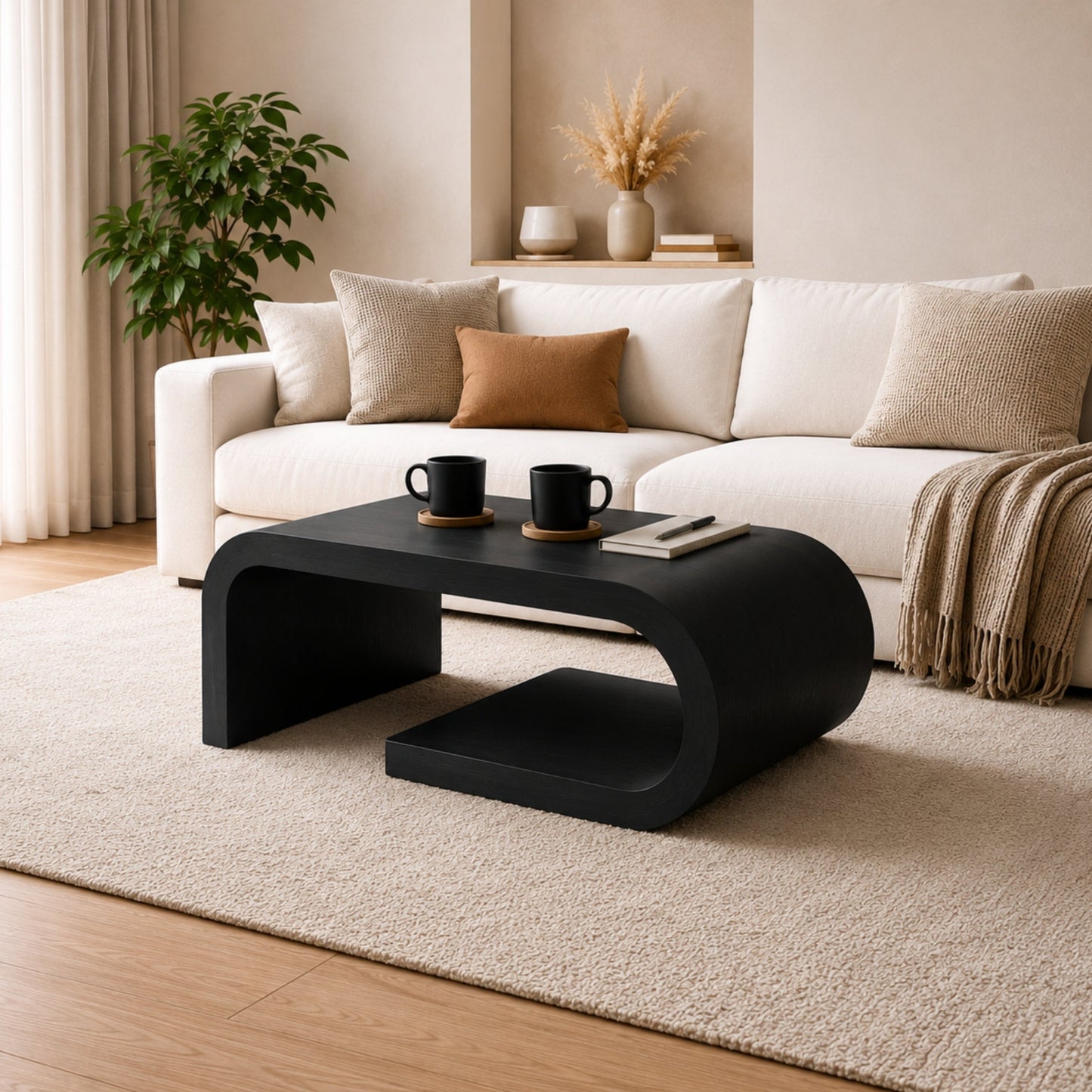 Arcus Designer Curved Edges Coffee Table - White & Black