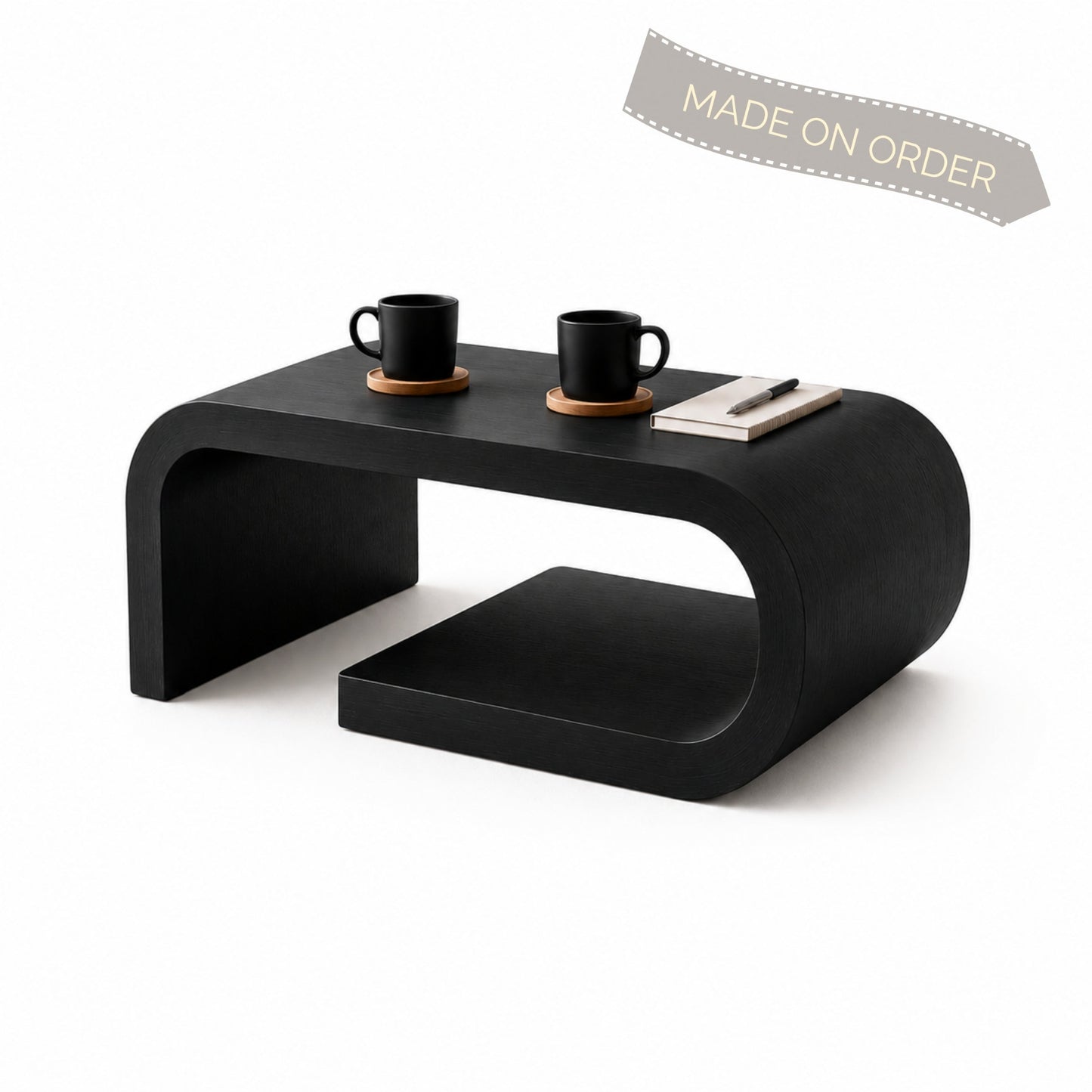 Arcus Designer Curved Edges Coffee Table - White & Black