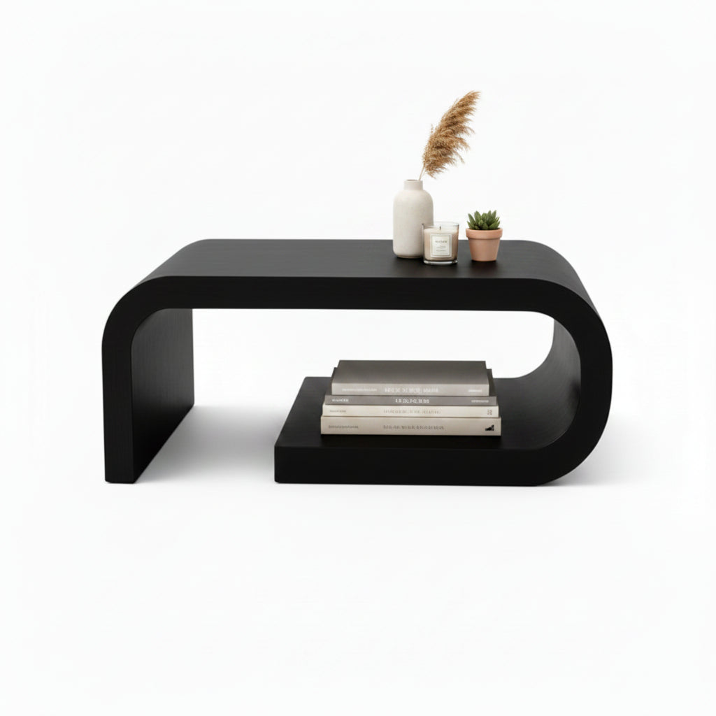 Arcus Designer Curved Edges Coffee Table - White & Black