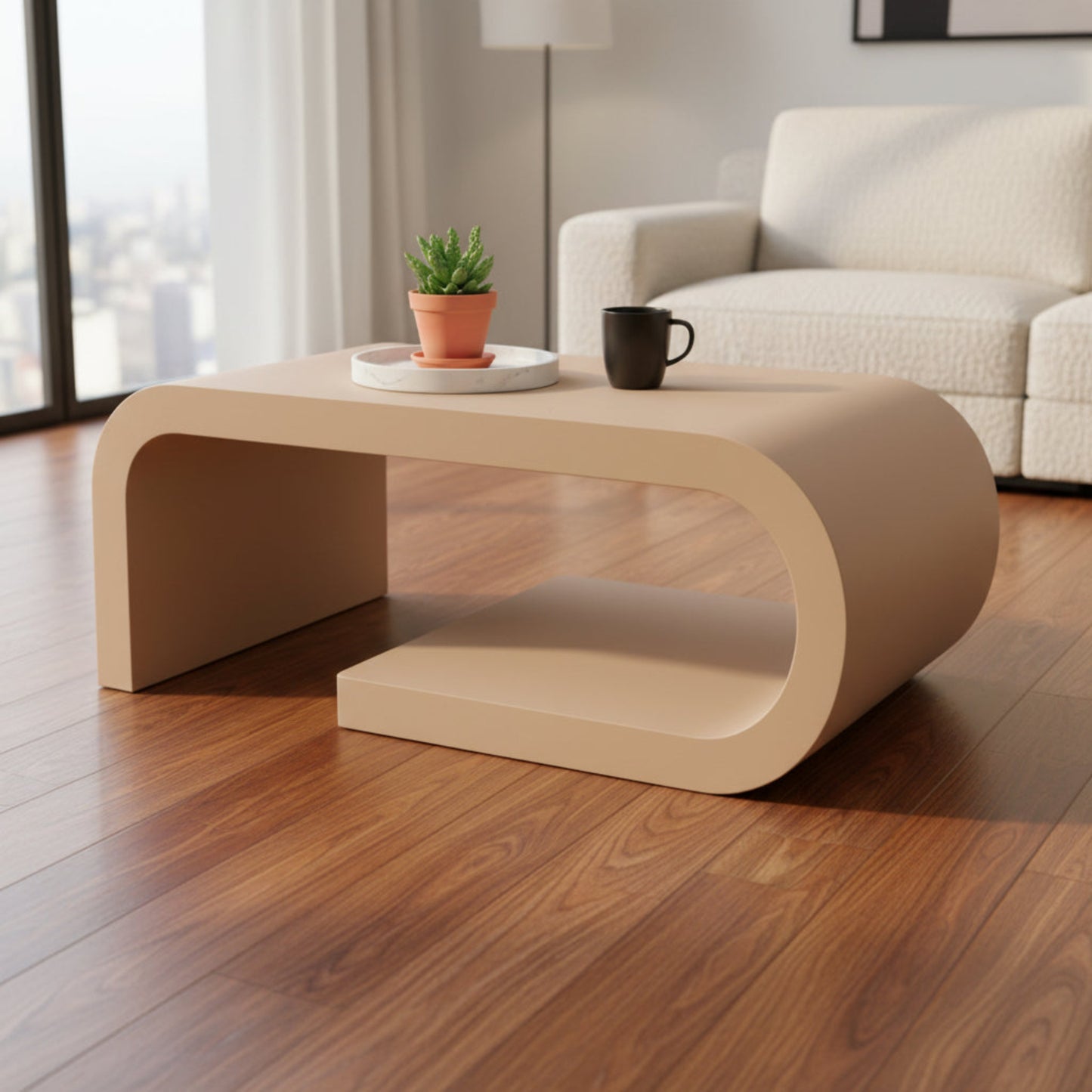 Arcus Designer Curved Edges Coffee Table - White & Black