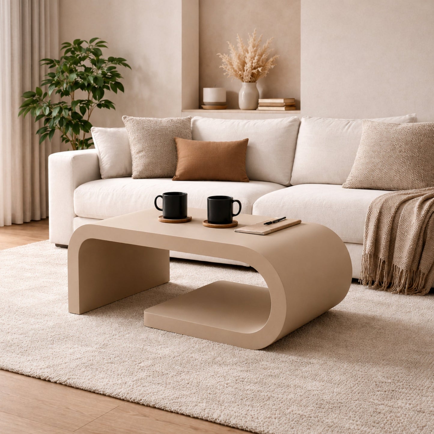 Arcus Designer Curved Edges Coffee Table - White & Black