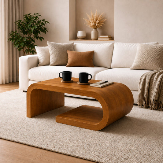 Arcus Designer Curved Edges Coffee Table - Walnut  Finish