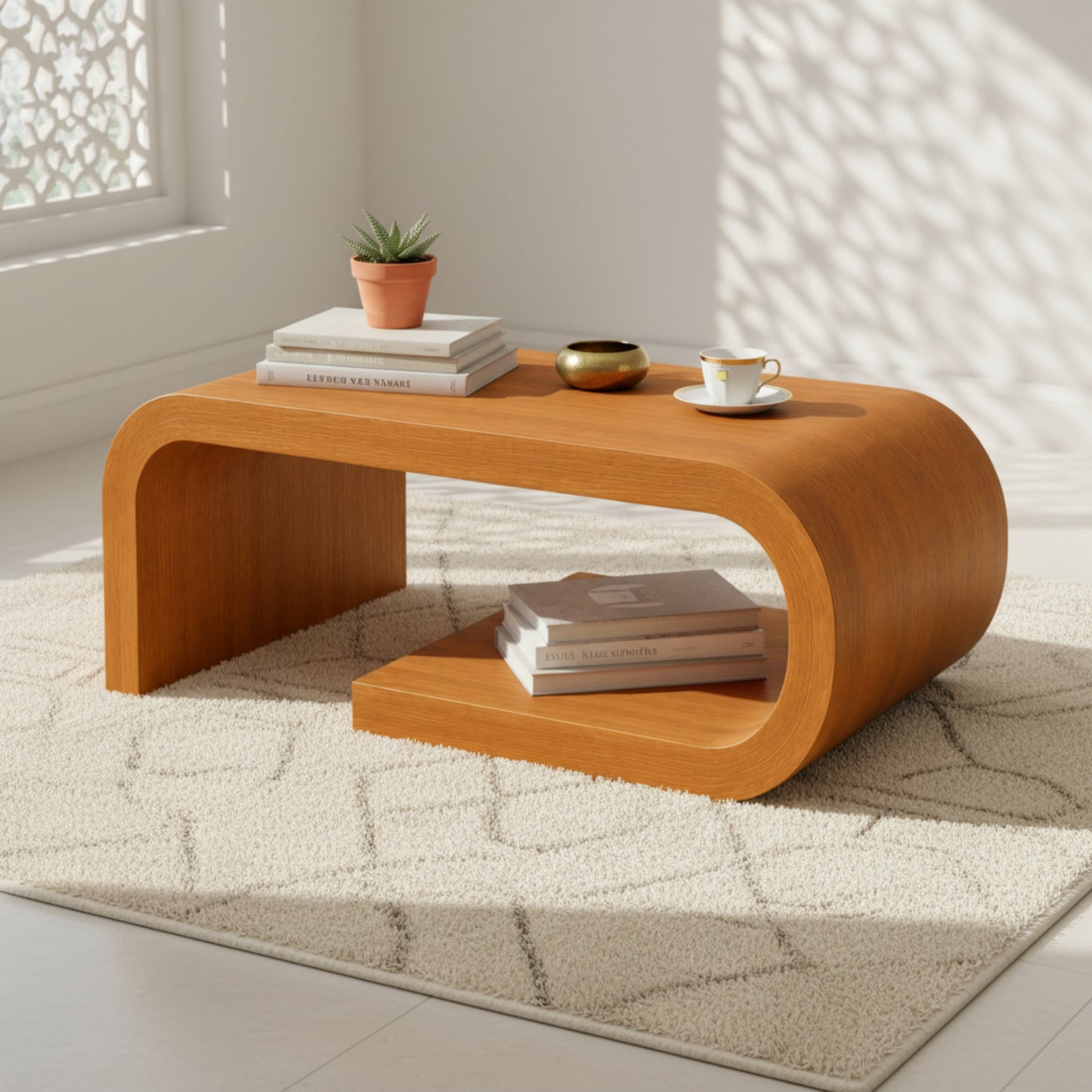 Arcus Designer Curved Edges Coffee Table - Walnut  Finish