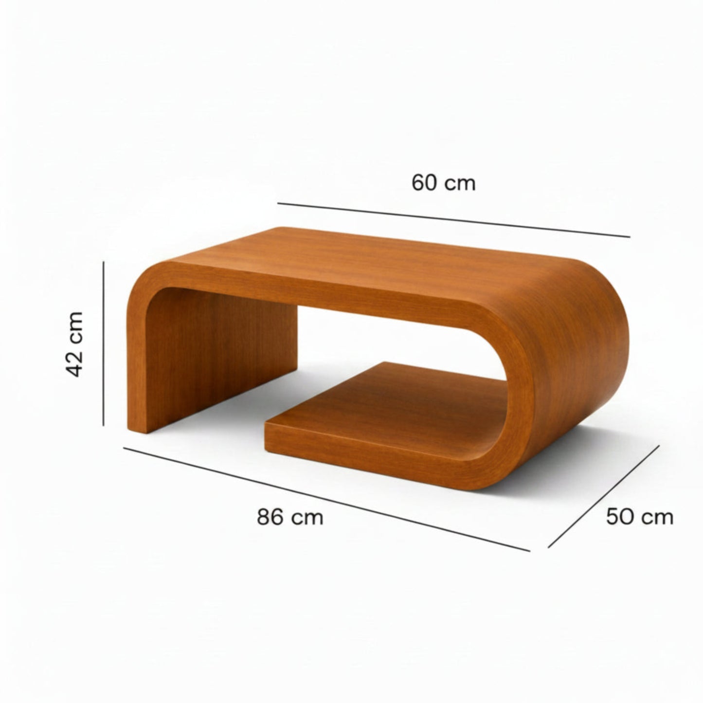 Arcus Designer Curved Edges Coffee Table - Walnut  Finish