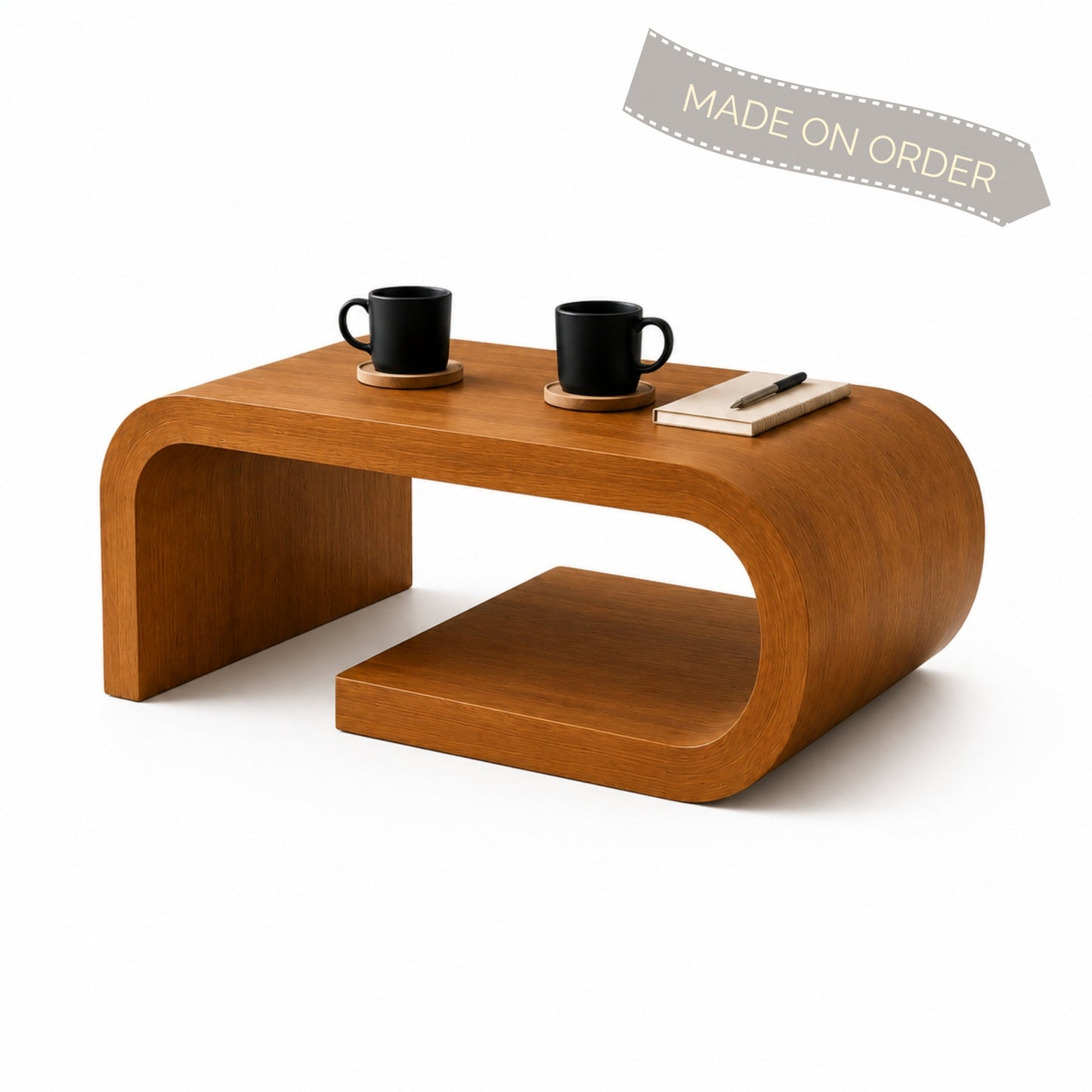 Arcus Designer Curved Edges Coffee Table - Walnut  Finish