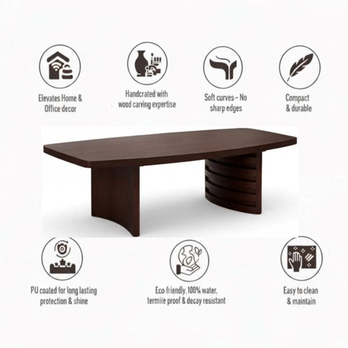 STRATA Rectangular Rounded Edges Coffee Table - Dark Walnut Finish