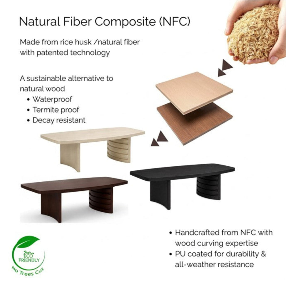 STRATA Rectangular Rounded Edges Coffee Table - Dark Walnut Finish