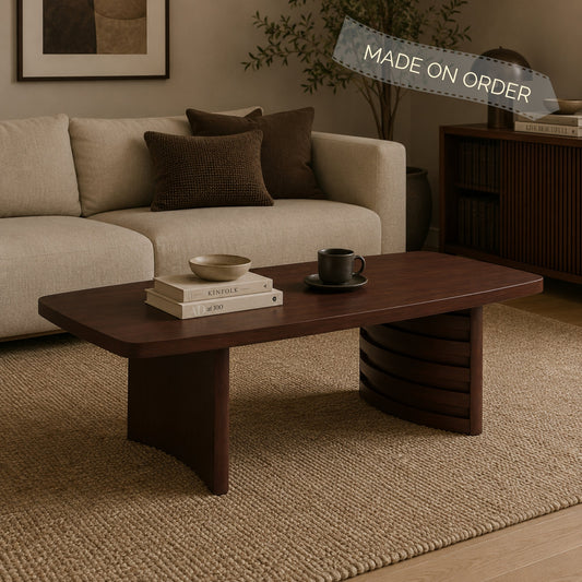 STRATA Rectangular Rounded Edges Coffee Table - Walnut Finish