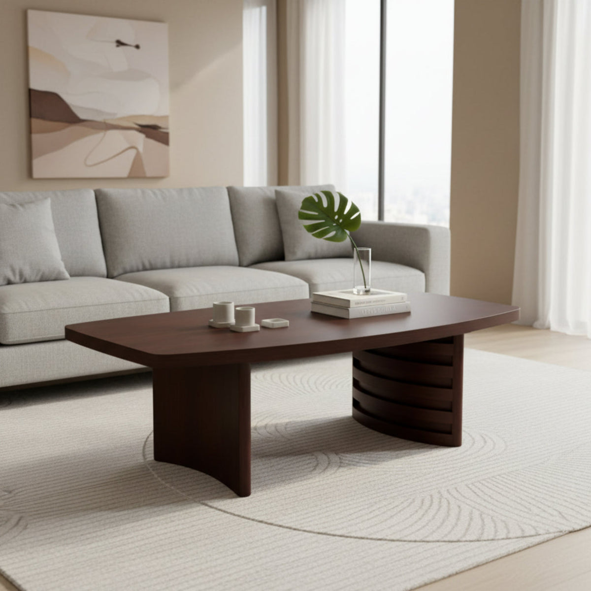 STRATA Rectangular Rounded Edges Coffee Table - Dark Walnut Finish