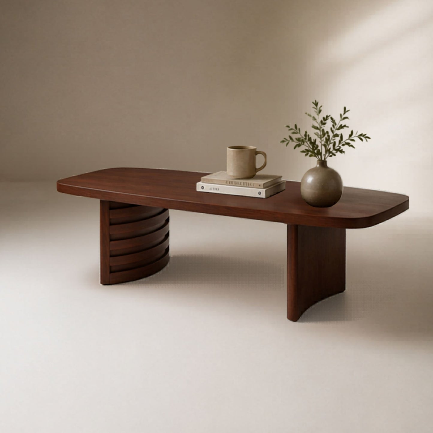 STRATA Rectangular Rounded Edges Coffee Table - Dark Walnut Finish