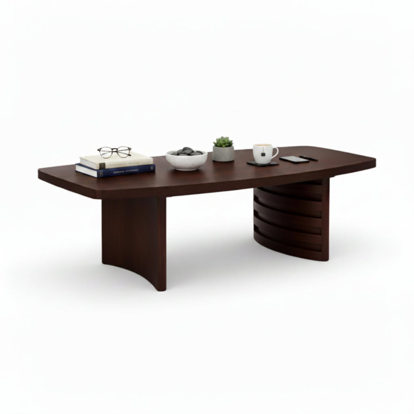 STRATA Rectangular Rounded Edges Coffee Table - Dark Walnut Finish