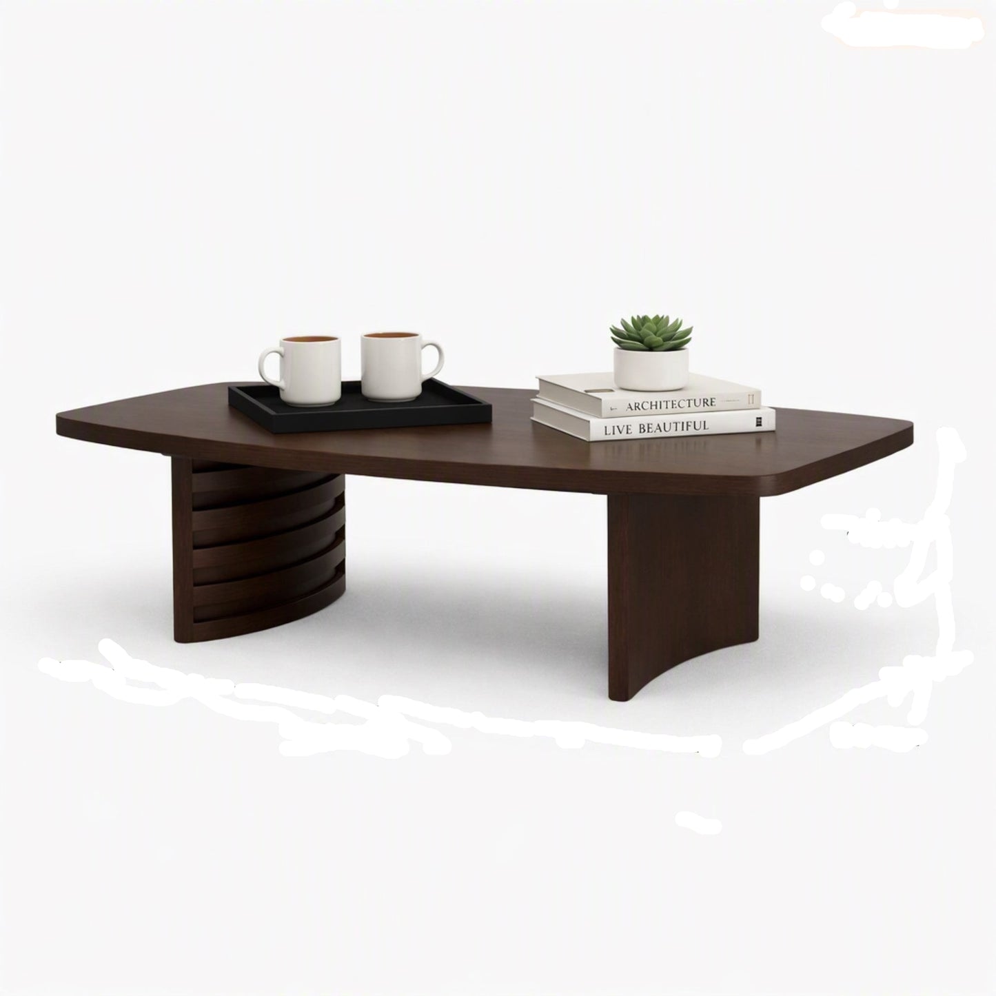STRATA Rectangular Rounded Edges Coffee Table - Dark Walnut Finish