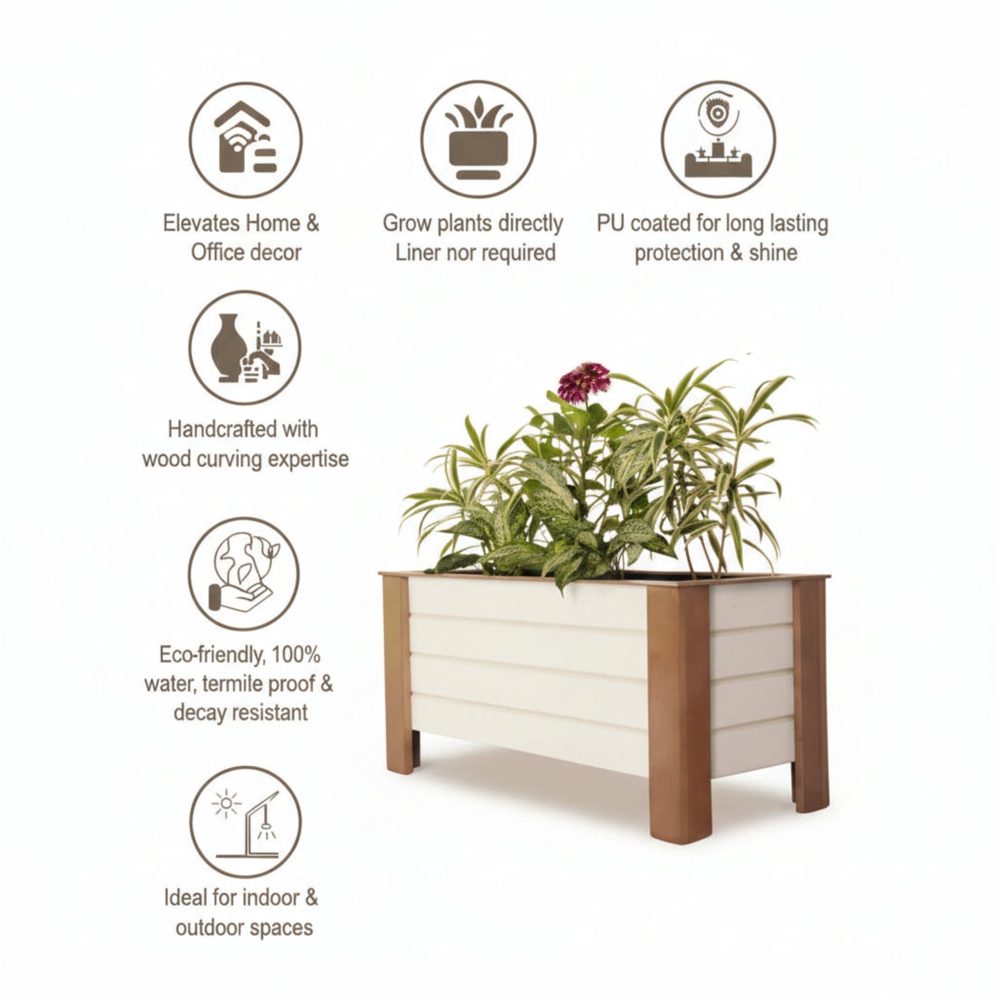 Urban Elegance Large Curved Wood Rectangular Planter Box