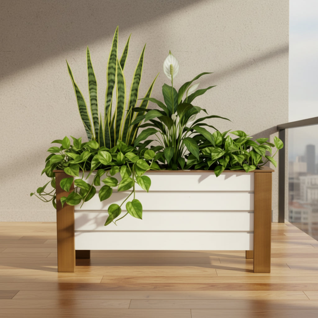Urban Elegance Large Curved Wood Rectangular Planter Box