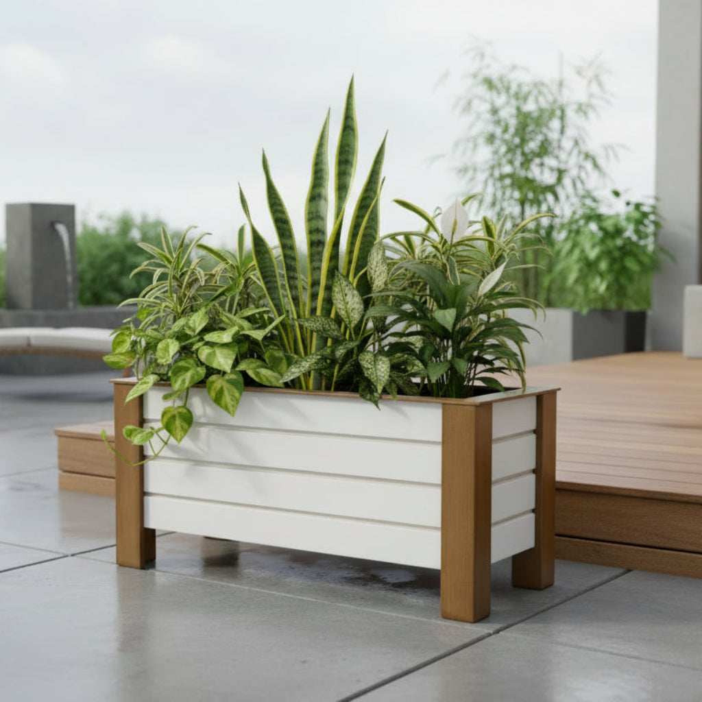 Urban Elegance Large Curved Wood Rectangular Planter Box