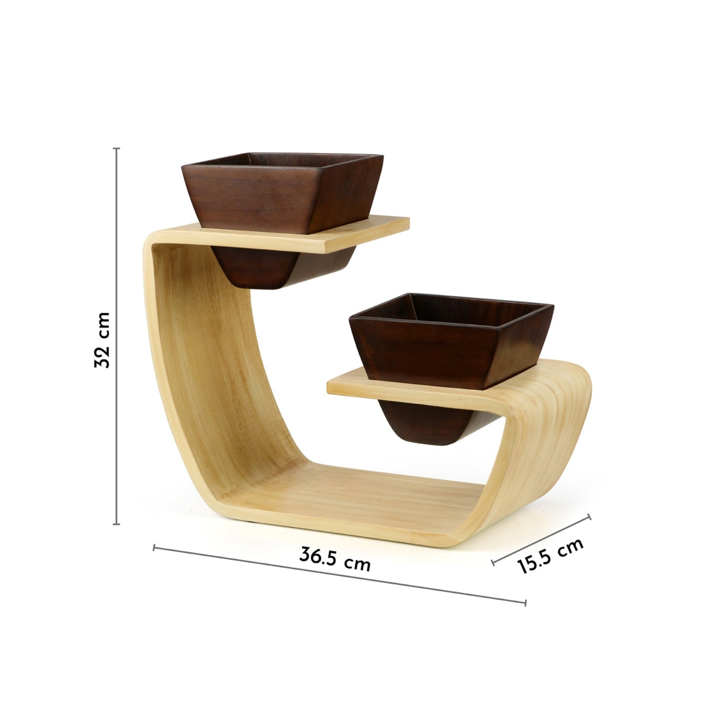 Aries Duo Artistic Curved Planter Stand With Dark Brown Twin Pots (Set of 2)