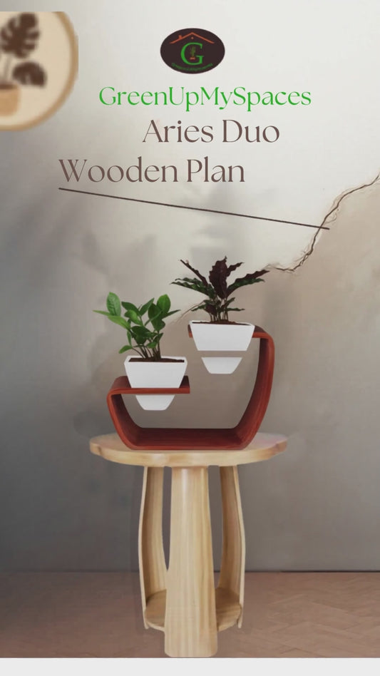 Aries Duo Tabletop Curved Planter Stand With Dark Brown Pots (Set of 2)